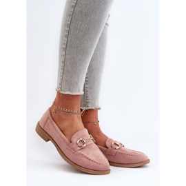 Dámské mokasíny na plochém podpatku s růžovým zdobením aviole 2