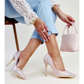 Růžové metalické vysoké podpatky s koženou vložkou Serranillos růžový 1 Růžové metalické vysoké podpatky s koženou vložkou Serranillos růžový 1
