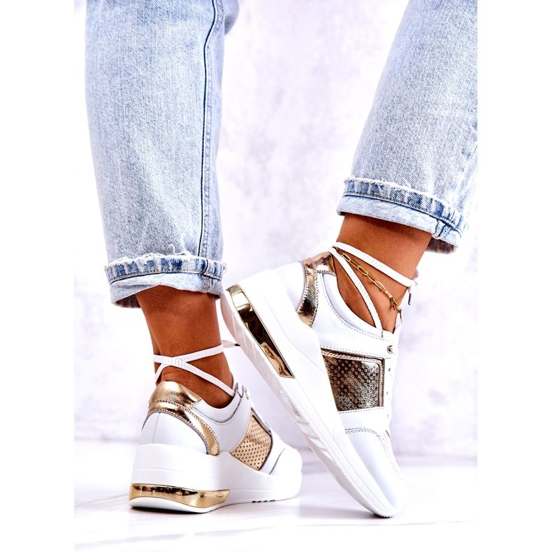 S.Barski Dámské Kožené Sportovní Boty Na Klínu Bílá Larson bílý 4