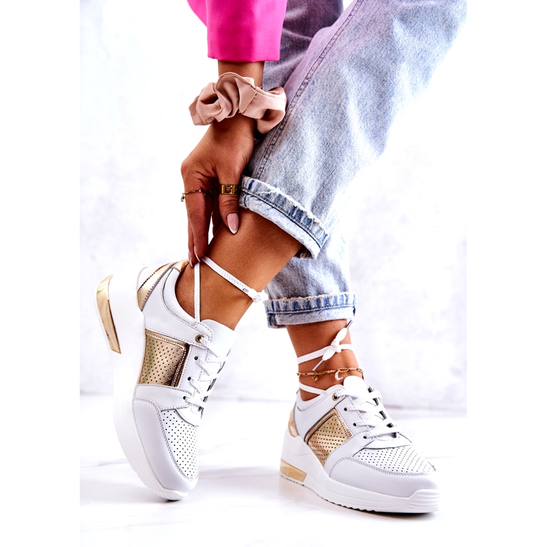 S.Barski Dámské Kožené Sportovní Boty Na Klínu Bílá Larson bílý 2