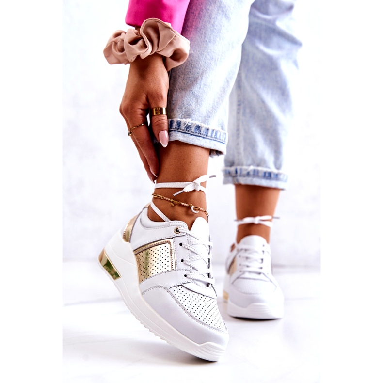 S.Barski Dámské Kožené Sportovní Boty Na Klínu Bílá Larson bílý 1