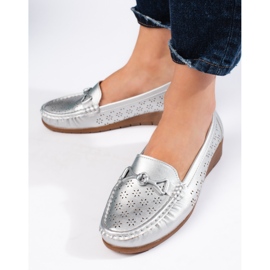 Stříbrné dámské mokasíny stříbro 1