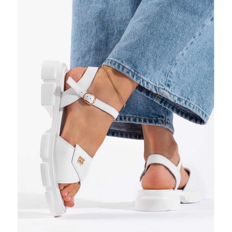 Goodin Pohodlné dámské bílé kožené sandály bílý 2