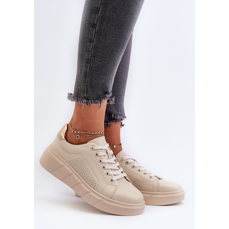 Dámské kožené tenisky na béžové platformě Gatira béžový 2 Dámské kožené tenisky na béžové platformě Gatira béžový 2