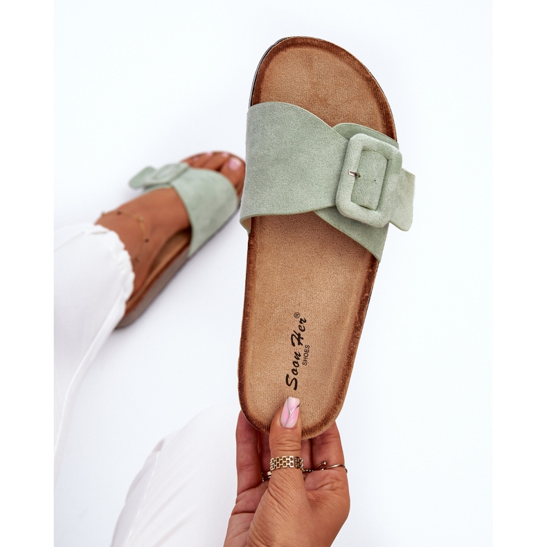 Dámské eko semišové žabky s přezkou, mint Laeltia zelená 1