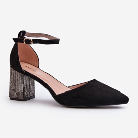Lodičky z eko semiše na zdobeném podpatku, černá Anlitela 1