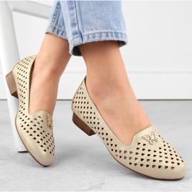 M. DASZYŃSKI Dámské prolamované boty na nízkém podpatku, zlaté M.Daszyński béžový 2 M. DASZYŃSKI Dámské prolamované boty na nízkém podpatku, zlaté M.Daszyński béžový 2