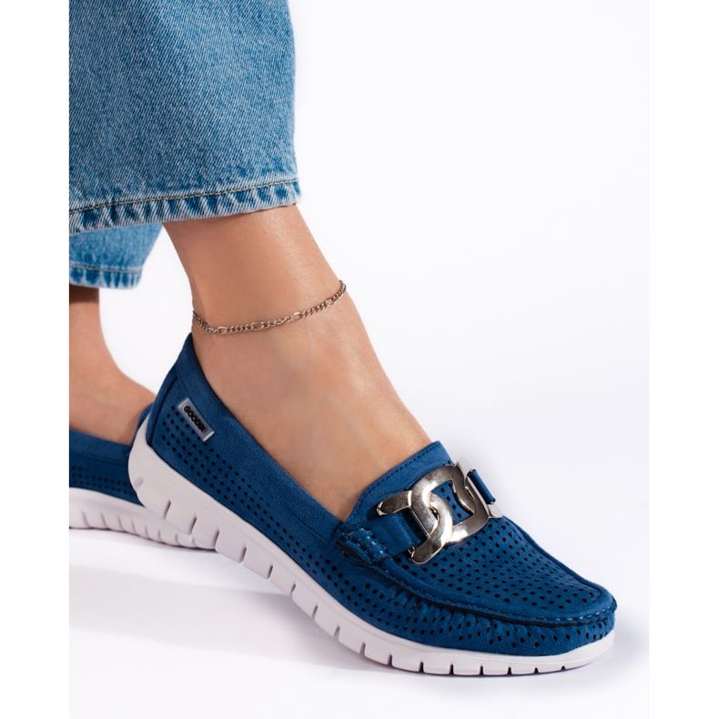 Goodin Dámské modré prolamované mokasíny modrý 2