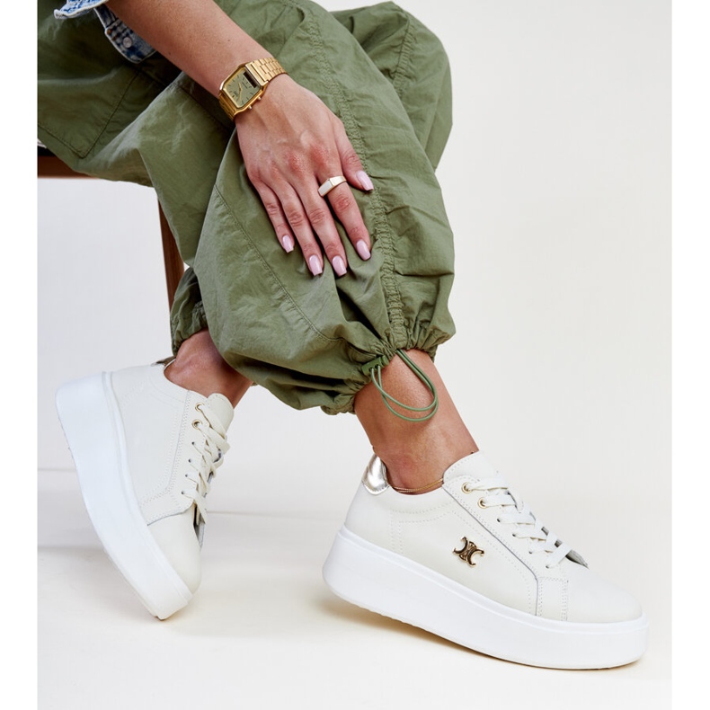 Světle béžové kožené tenisky s vysokou podrážkou, Melita béžový 1