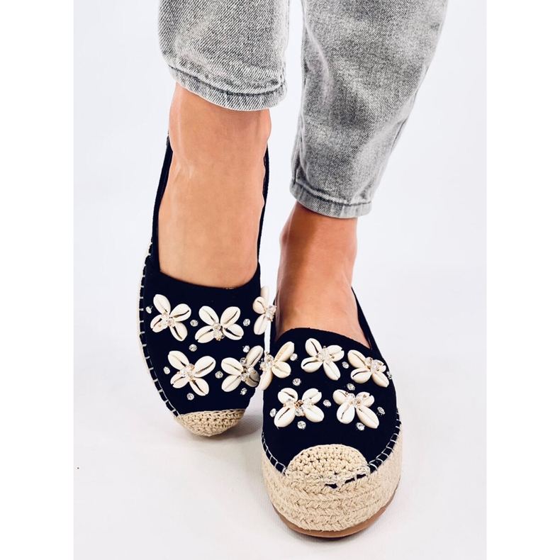 Elif Black espadrilky s mušlemi černý 1