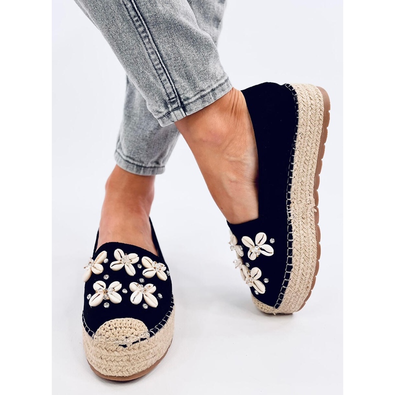 Elif Black espadrilky s mušlemi černá 2