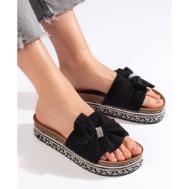 Černé semišové žabky s mašlí černá 2 Černé semišové žabky s mašlí černá 2