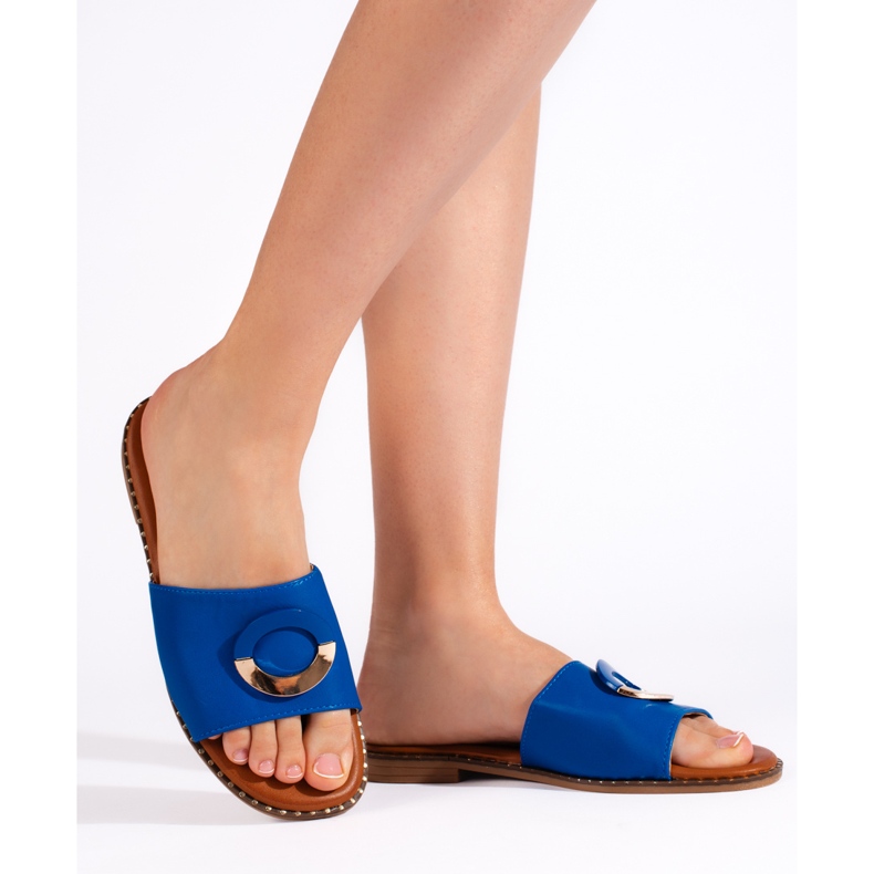 Dámské modré ploché žabky modrý 2