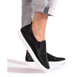 Prolamované slip-on tenisky, černé černý 1