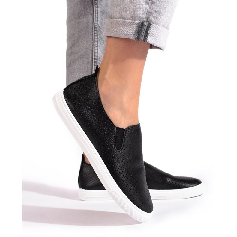 Prolamované slip-on tenisky, černé černý 1