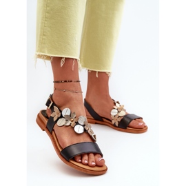 Dámské kožené sandály zdobené květinami Laura Messi 2762 Black černá 2