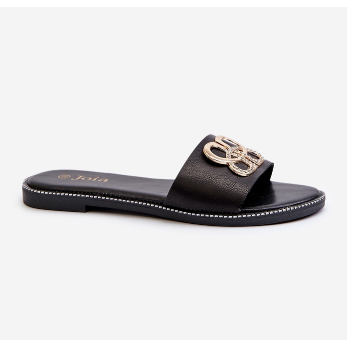 Dámské žabky se zdobením z eko kůže na plochém podpatku, černá Sadria 1 Dámské žabky se zdobením z eko kůže na plochém podpatku, černá Sadria 1