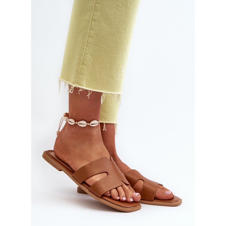 Dámské ploché žabky s výřezy, Hnědá, Fiviama hnědý 2 Dámské ploché žabky s výřezy, Hnědá, Fiviama hnědý 2