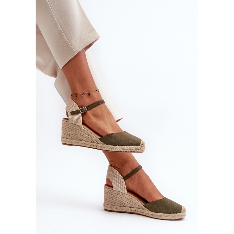 Semišové espadrilky sandály na klínu Green Cammer zelený 1
