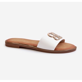 Dámské žabky se zdobením z eko kůže na plochých podpatcích, bílá Sadria bílý 1