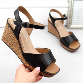 Dámské černé sandály na klínku Sergio Leone SK229 černá 1