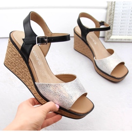 Dámské stříbrné sandály na klínku Sergio Leone SK229 stříbrný 1