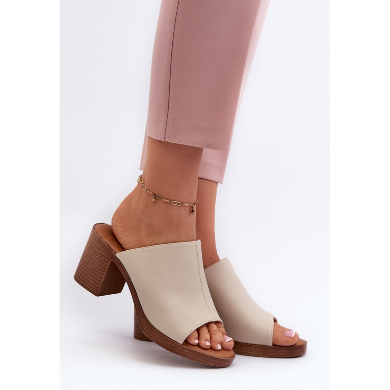 Elegantní lehké dámské pantofle na vysokém podpatku, Béžová Varnila hnědý 2