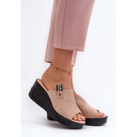 Vinceza Béžové dámské žabky na klínku Vleni béžový 2