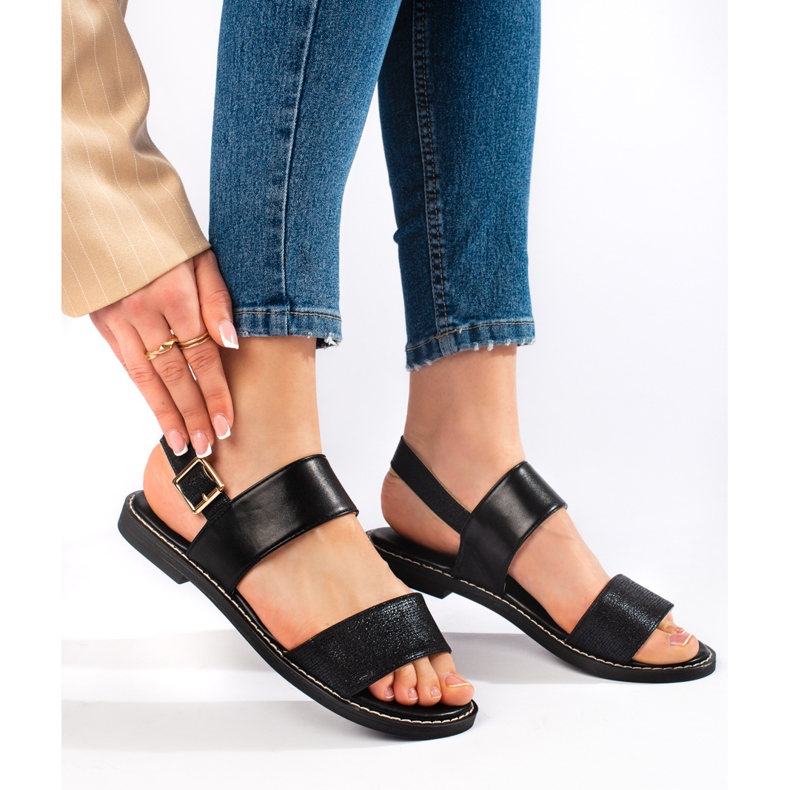 Černé dámské ploché sandály černý 1