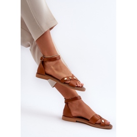 Zazoo 40378 dámské ploché kožené sandály, hnědé hnědý 1