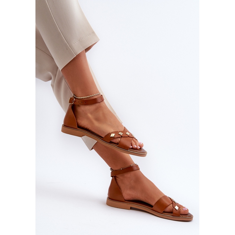 Zazoo 40378 dámské ploché kožené sandály, hnědé hnědý 1
