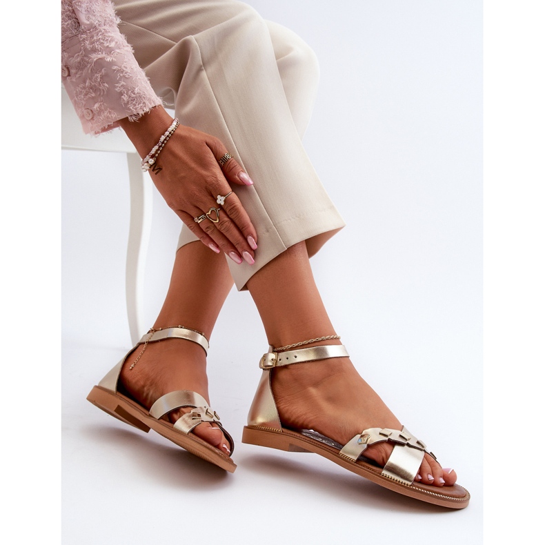 Zazoo 40378 Dámské ploché kožené sandály, zlaté zlatý 1