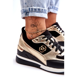 Evento Dámské šněrovací tenisky na klínku černá a zlatá Genova 2 Evento Dámské šněrovací tenisky na klínku černá a zlatá Genova 2