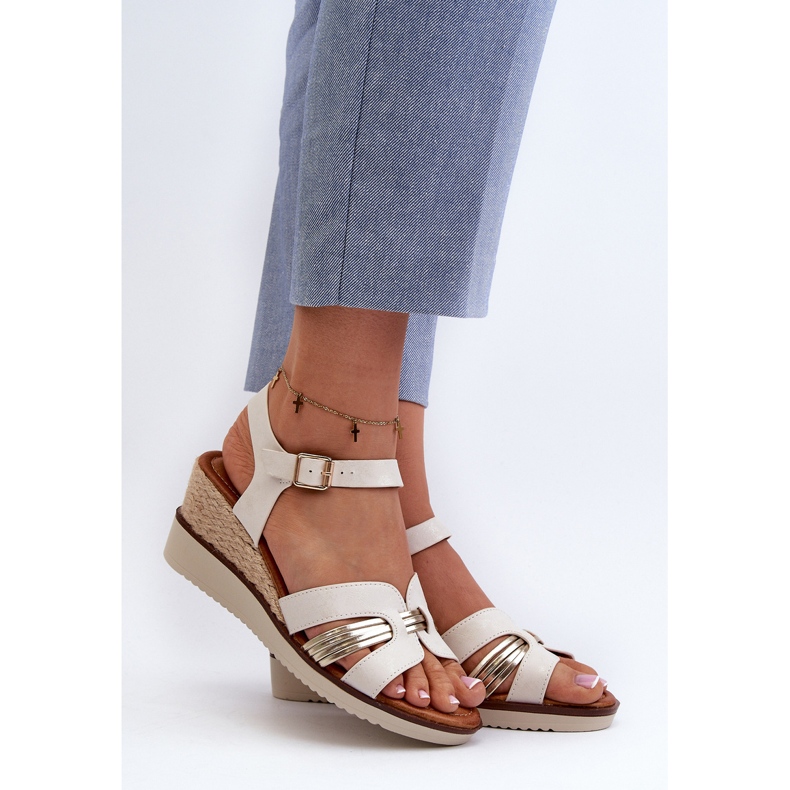 Dámské sandály na klínku s copánkem, bílo/zlatá Starlenna bílý 2