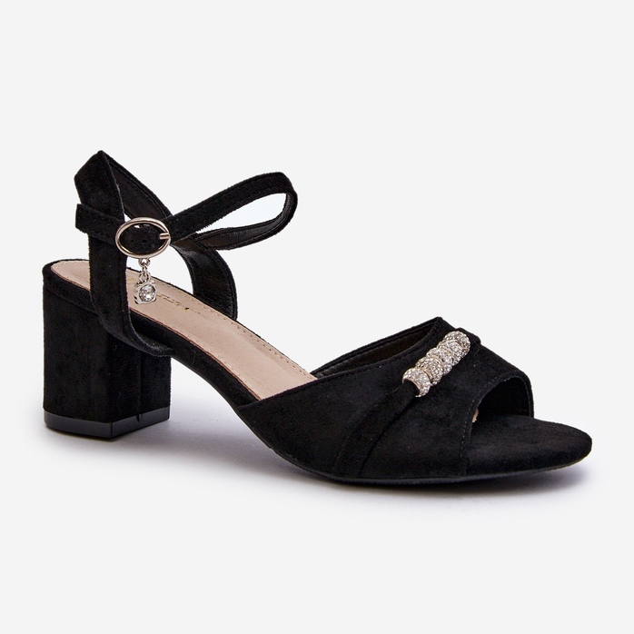 Vinceza Dámské eko semišové sandály na vysokém podpatku s ozdobami, černá Narhi 1 Vinceza Dámské eko semišové sandály na vysokém podpatku s ozdobami, černá Narhi 1