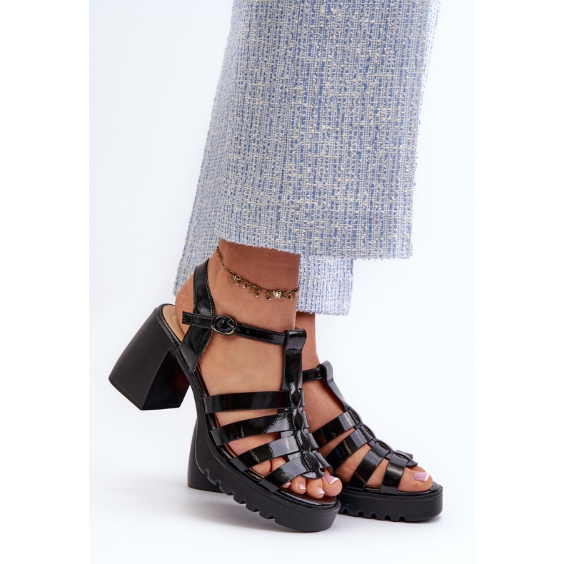 Vinceza Dámské lakované sandály na vysokém podpatku, Black Aninifer černá 2