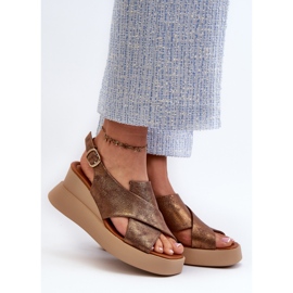 Jezzi Dámské sandály z ekokůže Vaiara s měděnou platformou a klínem hnědý 2