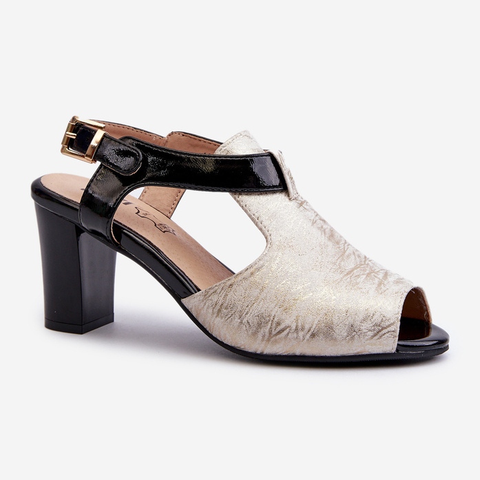 Jezzi Dámské sandály na vysokém podpatku vyrobené z eko kůže, zlaté a černé Queenmarie zlatý 1