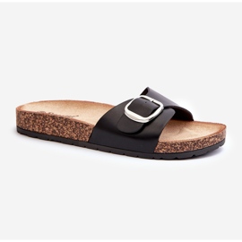 Dámské žabky na korkové platformě s přezkou, černé moaxi černá 1