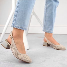 Dámské béžové semišové sandály na podpatku Jezzi RMR2263-4 béžový 2