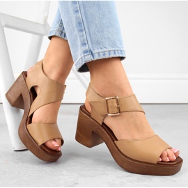 M. DASZYŃSKI Dámské sandály na vysokém podpatku a platformě kamel M.Daszyński MR23117-1 béžový 1 M. DASZYŃSKI Dámské sandály na vysokém podpatku a platformě kamel M.Daszyński MR23117-1 béžový 1