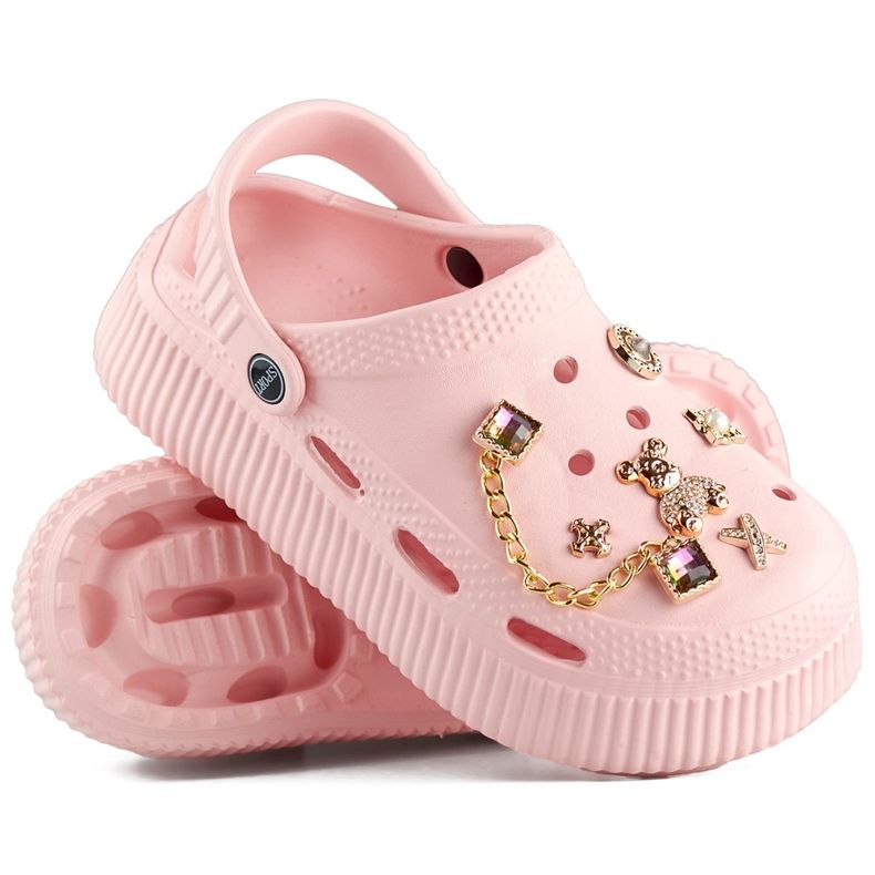 Růžové žabky se silnou podrážkou a ozdobami růžový 1