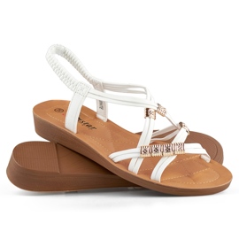 Dámské sandály s gumičkou se zlatým zdobením bílý 1