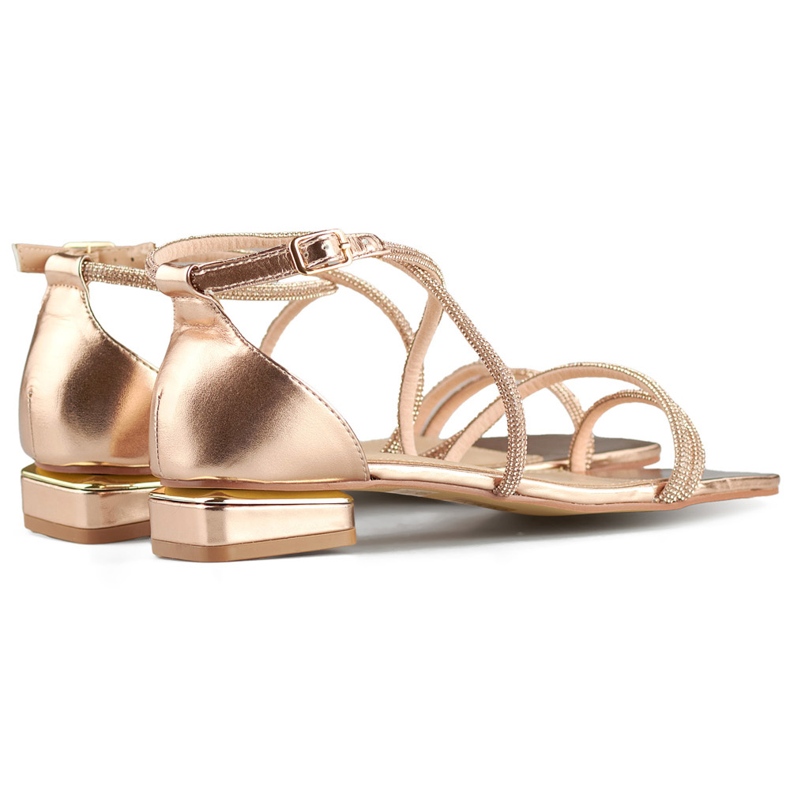 Elegantní dámské sandály na nízkém podpatku s kubickou zirkony růžový 1 Elegantní dámské sandály na nízkém podpatku s kubickou zirkony růžový 1