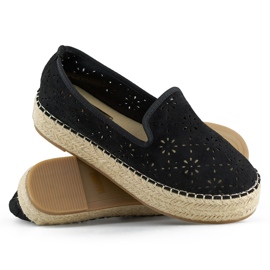 Dámské černé prolamované espadrilky se silnou semišovou podrážkou černý 1