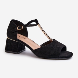 Vinceza Dámské sandály s blokovým podpatkem a ozdobným páskem, Eco Suede, Černá Obivena 1