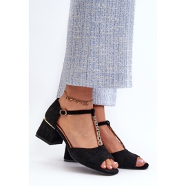 Vinceza Dámské sandály s blokovým podpatkem a ozdobným páskem, Eco Suede, Černá Obivena 2