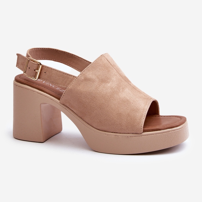 Vinceza Dámské sandály vyrobené z ekologického semiše s platformou a vysokým podpatkem, béžová vatle béžový 1