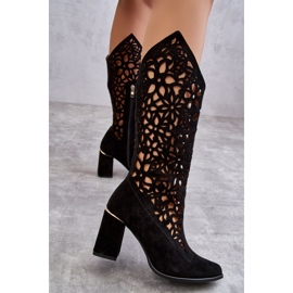 Lewski Shoes Semišové prolamované boty Leewski Boty 3234 Black černá 3