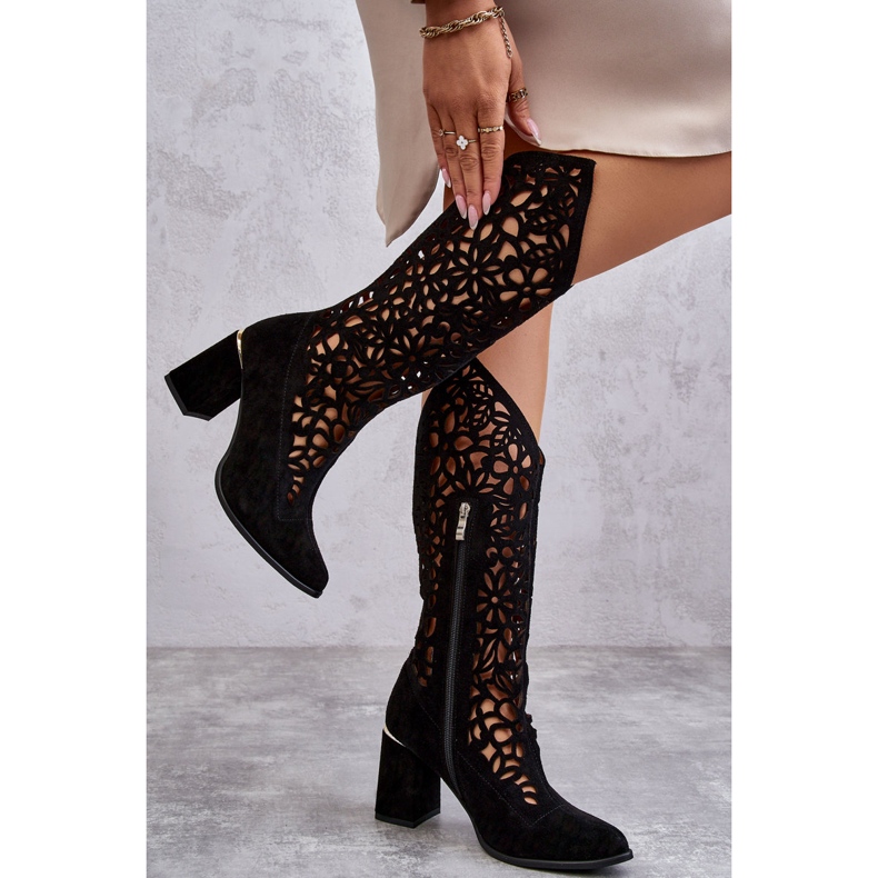 Lewski Shoes Semišové prolamované boty Leewski Boty 3234 Black černý 2